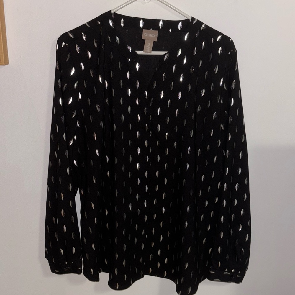 Chicos black & silver button blouse Size 2